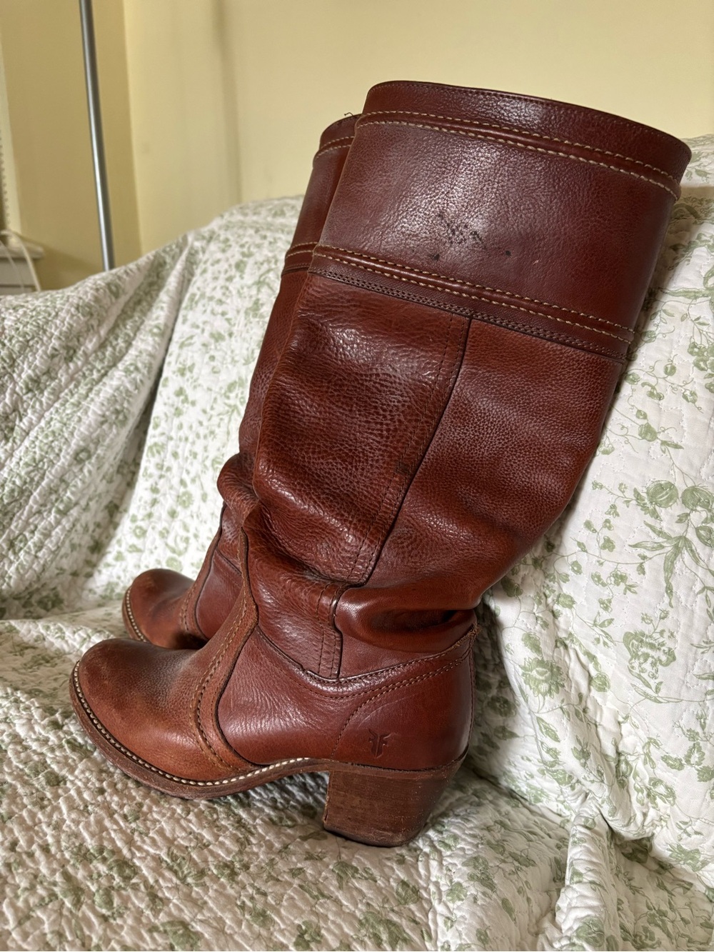 Frye Jane Stitch Chestnut Brown Leather Knee-high Boots